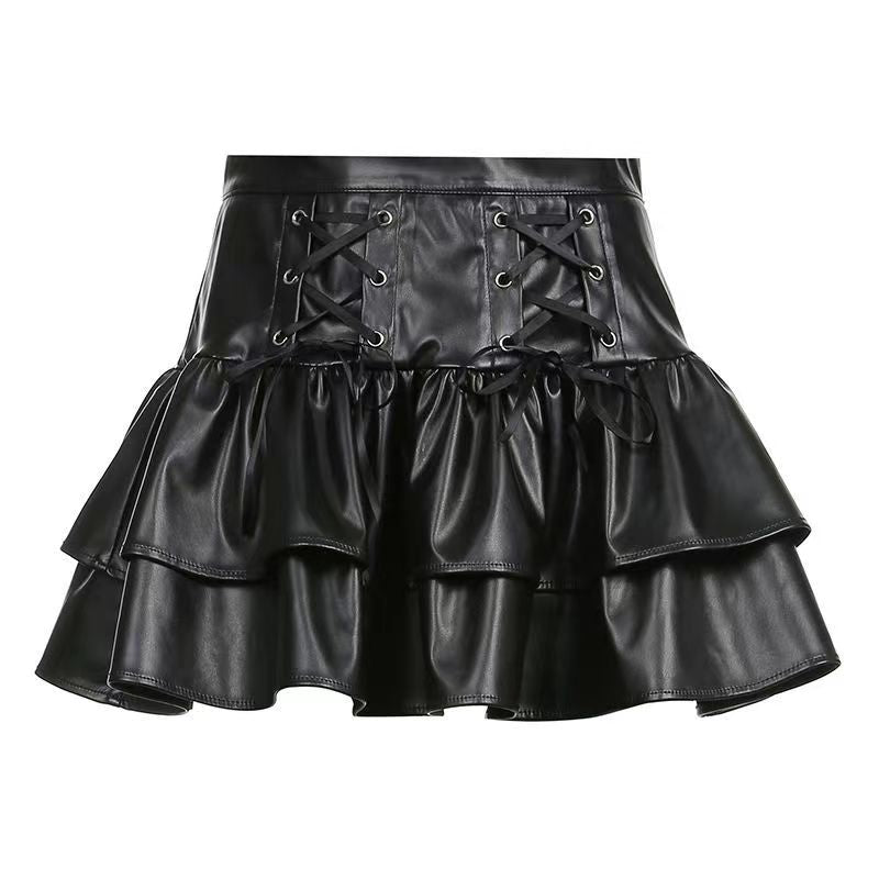 Strap-on half-body leather skirt